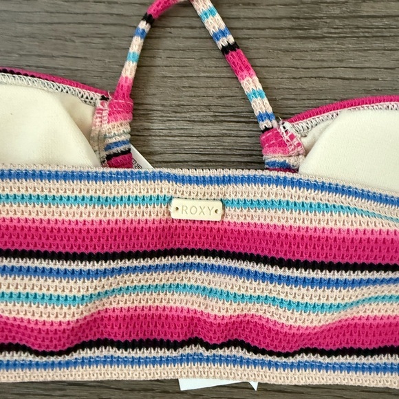 Roxy Paraiso Stripe Crochet Style Halter Neck Bandeau Bikini Top - Size S - NWT - Picture 9 of 10